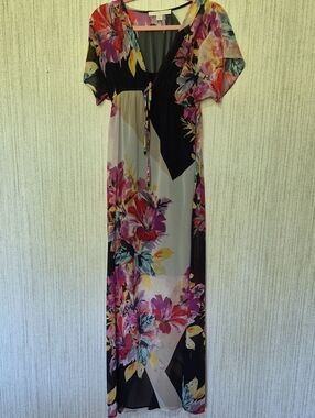 Boston Proper Size 0 Floral Maxi Dress Semi Sheer Side Slits Slip Included
